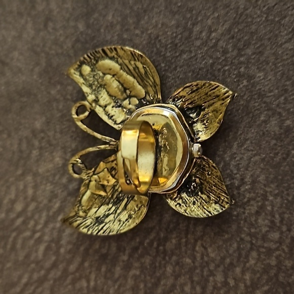 VTG Bronze Rainbow Rhinestone Butterfly Watch Ring - Picture 4 of 6